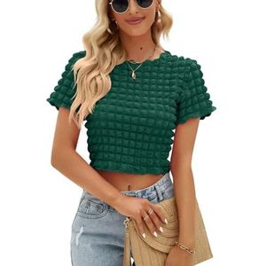 Tshirts Women Summer Popcorn Neckless Spice Girl Short Sleeve Top-Green-S