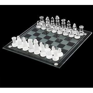 WARESHARK Schaakspel van melkglas, 35 cm, extra groot schaakspel met gevoerde bodem, kristallen schaakspel voor volwassenen, 35 cm