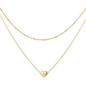 Glimmerst Gelaagde hartvormige halsketting voor dames, 18 karaat verguld roestvrij staal, kralenketting, choker, halsketting, gepersonaliseerde kleine letternaam ketting voor meisjes, Metaal, niet bekend,