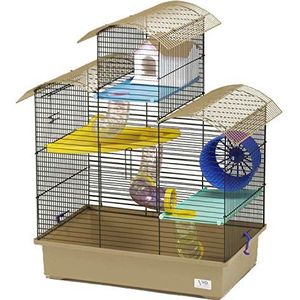 Decorwelt Hamsterdagen, beige, buitenmaten, 54 x 38 x 64,5 cm, knaagkooi, hamster, plastic kleine dieren, kooi met accessoires