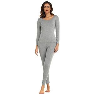 Mcilia Ultradunne modale thermische ondergoedset met ronde hals voor dames Grijs S (34 36 38)