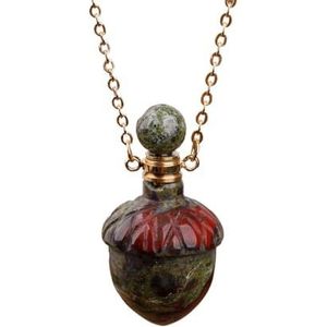 Women Gemstone Perfume Bottle Pendant, Carved Crystal Acorn Healing Necklace Boho Friendship Necklace Jewelry Gift (Color : Silver_Dragon Blood)