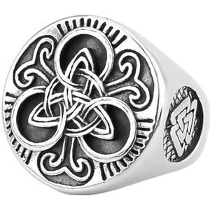 Viking Celtic Knot Valknut Ring Voor Mannen - Nordic Vintage Hollow Out Triquetra Knot Odin Symbol Ring - Handgemaakte Roestvrijstalen Trinity Knot Ring Ierse Sieraden Cadeau (Color : Silver, Size :