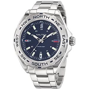 Nautica Heren NAPCWS305 Clearwater Beach Gerecycled (85%) roestvrijstalen armband en siliconen bandhorloge, zilverkleurig/blauw/SS & blauw, Zilver/Blauw/SST & Blauw