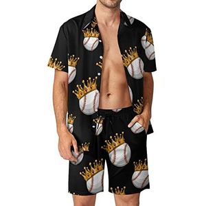 Honkbalbal dragen kroon Hawaiiaanse bijpassende set 2-delige outfits button down shirts en shorts voor strandvakantie