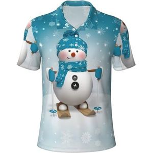 Migpkd 3D Mooie Kerst Cartoon Skiën Sneeuwpop Sneeuwvlok Mannen is Golf Polo Shirts Korte Mouw Prestaties Vocht Wick Casual Print Collared Golf Shirts voor Mannen, Zwart, M