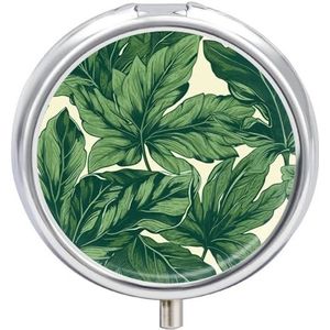 Green Foliage Botanische Geneeskunde Pillenetui, 3 Compartiment Ronde Pillendoos, Draagbare Decoratieve Geneeskunde Organizer voor Pocket Of Portemonnee Vitamine Organiseren