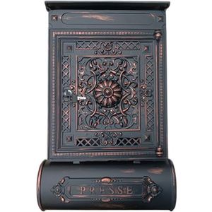 Stelling Vintage brievenbus met krantenvak en kijkvenster - weerbestendige brievenbus antraciet - unieke wandbrievenbus van gegoten aluminium - antieke brievenbussen retro (zwart-koper)