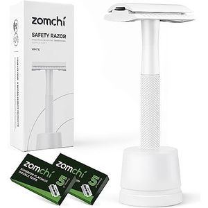 ZOMCHI Surete scheermes voor dames, metaal, handmatig scheerapparaat voor dames en heren, herbruikbaar veiligheidsscheerapparaat, wit met standaard
