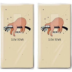 Taschentücher bedruckt 2 x 10 zakdoeken altijd langzaam/luiaard/kinderen/dieren, papieren zakdoeken, 4-laags, beige, zwart, bruin, hersluitbare verpakking