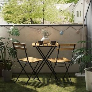 casa.pro Bistroset Bovino 3-delig tuintafel met 2 tuinstoelen opvouwbare tuinset klaptafel met klapstoelen balkonset zwart en naturel