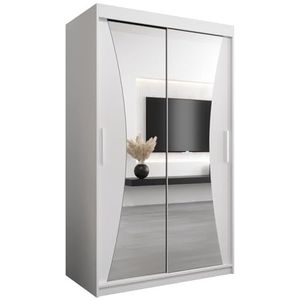 MEBLE KRYSPOL Monaco 120 slaapkamerkast met twee schuifdeuren, spiegel, kledingroede en planken - 120x200x62cm - mat wit
