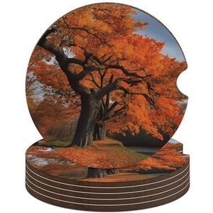 Boom in de herfst auto-onderzetters waterdichte antislip auto bekerhouder drinkonderzetters met vingersleuf auto-accessoires voor vrouwen mannen