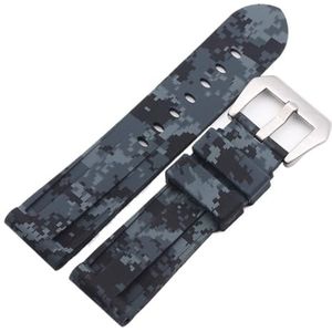 Universele 22mm 24mm 26mm camouflage kleurrijke rubberen horlogeband compatibel met herenhorloge horlogeband Compatibel met Samsung Gear S3 Classic Panerai (Color : Black Silver buckle, Size : 26mm