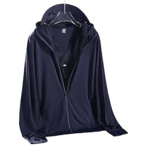 SynapSYA Heren ademende mesh-stof jas lente zomer cool zonwering mantel met capuchon design bovenkleding grijs wit blauw zonneluifel (zwart, L)