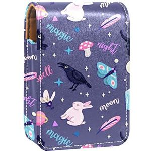 Dieren Paars Lipgloss Houder Lipstick Case Draagbare Mini Lipstick Opbergdoos Reizen Lipstick Organizer Case met Spiegel voor Vrouwen, Meerkleurig, 9.5x2x7 cm/3.7x0.8x2.7 in