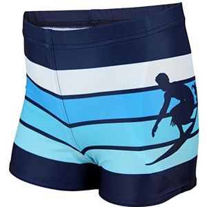 Aquarti Jongens Zwembroek Zwemboxer Gestreept met Motieven, Donkerblauw/blauw, 134