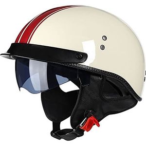 Halve motorhelm DOT/ECE-goedgekeurd, motorhelm, ademende motorhelm Lichtgewicht halve schaalhelm voor volwassenen, heren, dames, laag profiel Coole halfgelaatshelmen A,M=57-58CM