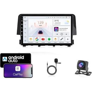 Android 13 Dubbel Din Auto Stereo Touchscreen Auto Stereo Voor Honda Civic 10 2015-2020 Met Bluetooth GPS Navigatie WiFi FM Radio USB/SWC/Plug en Play Ondersteuning Carplay&Android Auto(8 Core 4G+Wifi