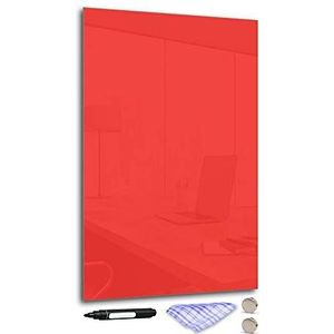 Decoratief glas magneetbord 'rood' van glas 60x40cm, memobord incl. stift, doek & magneet, metalen prikbord voor keuken & kantoor
