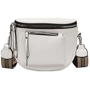 jingyuKJ Heuptas voor dames, stijlvol, handtas, schoudertas, crossbody tas voor dames, breed, leren tas met ritssluiting en afneembare schouderriem, schoudertas, klein werk, reizen, wit