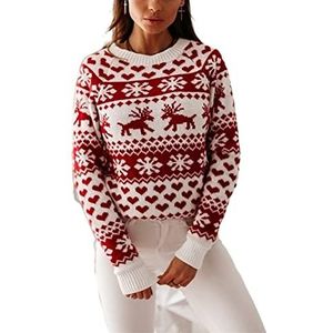 Dames Ugly Christmas Sweater Gebreide Sweater Kerst Elanden Lange Mouw Crewneck Sweater Gebreide Pullover