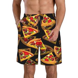 JIAWUJYNB Pizza 3D-print strandshorts voor heren, lichtgewicht, sneldrogend trekkoord zwembroek met zakken, Wit, L