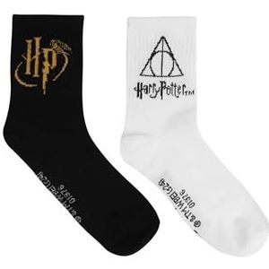 Harry Potter sokken voor heren, crew kousen, zwart en wit (set van 2), zwart/wit, 39-42 EU
