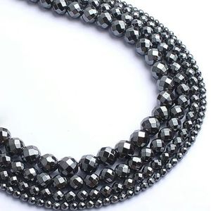 Natuursteen kralen gefacetteerde verzilverde hematiet kralen voor sieraden maken 15 inch 2/3/4/6/8/10 mm ronde diy armband-zwart-2 mm 180 stuks kralen