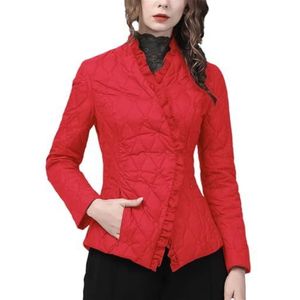 Pegsmio Elegante Ruches Vrouwen Winter Donsjack Elegante Slanke Korte Donsjack Warm Licht Wit Eendendons Kantoorjassen, Rood, XXL