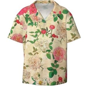 OdDdot Retro bloemenprint heren button down shirt korte mouw casual shirt voor mannen zomer business casual overhemd, Zwart, 4XL