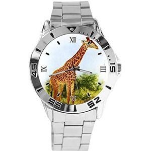 Vintage giraffe ontwerp analoog polshorloge quartz zilveren wijzerplaat klassieke roestvrij stalen band vrouwen mannen horloge