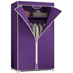 Stoffen kleerkast, draagbare kledingkast, Kledingkast Draagbare kledingkastplanken met ophangrail, planken, stoffen hoes, kledingkastopslagorganisator,Rood-150x55x45 (Color : Purple, Size : 155x70x4
