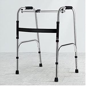 Standaard wandelaars 2-knops opvouwbare loophulp voor oudere senioren roestvrij staal staand rollator frame lichtgewicht in hoogte verstelbaar revalidatietraining