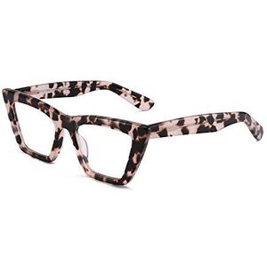 GLINDAR Cat Eye blauw licht blokkerende bril Vintage Narrow Square computerbril acetaatframe, Tortoise Frame, Eén Maat