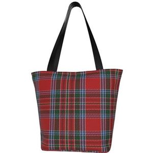 BeNtli Schoudertas, canvas tas grote tas dames casual handtas herbruikbare boodschappentassen,Rode en groene Schotse plaid, Als afbeelding, Eén maat