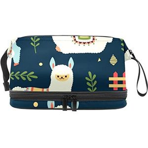 Dubbellaags Cosmetische Tas Alpacas Draagbare Make-up Tas Reizen Organizer Pouch Voor Vrouwen Meisjes Toiletries Tassen, Meerkleurig, 27x15x14 cm/10.6x5.9x5.5 in, Make-up zakje