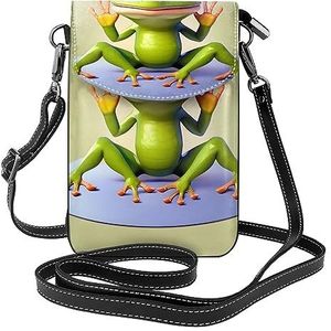 chenfandi The Funny Frog Doing Yoga Crossbody-tas met ritssluiting, schoudertas voor dames met kaartsleuf, afneembare schouderriem, 19,2 x 12,5 cm., Zwart, Eén maat