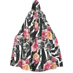Womens Mens volledige lengte carnaval cape met capuchon cosplay kostuums mantel, 190 cm rozen bloem bloemen zebra strepen