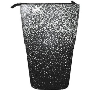 Evengigy Glanzend Zilver Glitter Print Leuke Potlood Case met Zip Verstelbare Stand Potlood Houder Grappige Make-up Tas, Zwart, Eén maat, Tas Organizer