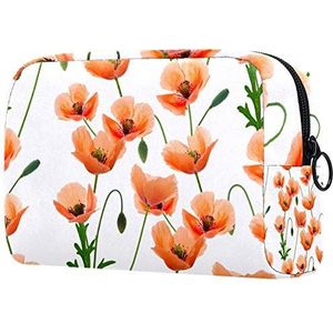 Dames make-up tas Meisje cosmetische tassen Toilettas Organizer etui met ritssluiting Bloeiende bloemen Oranje patroon