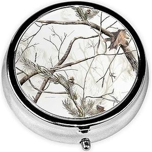 Pillendoos Witte Bomen Camo Ronde Pil Case 3 Compartiment Geneeskunde Pil Organizer Leuke Pil Organizer Draagbare Reizen Pillendoos Geneeskunde Vitamine Kabeljauw Leverolie Opbergdoos Unieke Gift