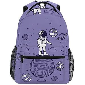 Paarse Astronaut Cartoon School Rugzak voor Meisjes Jongens Middelbare School Stijlvol Ontwerp Student Tassen Boekentassen, Patroon, 11.5×8×16In