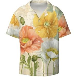 OdDdot Pastel klaprozen print heren button down shirt korte mouw casual shirt voor mannen zomer business casual overhemd, Zwart, 4XL