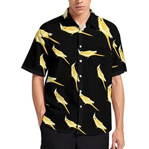Gele papegaai Hawaiiaanse shirt voor mannen zomer strand casual korte mouw button down shirts met zak