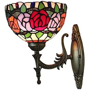 Tiffany Wandlamp, 8-Inch Victoriaanse Stijl, Rood, Oranje, Blauw, Roze, Glas-In-Lood, Wandlamp, E27, Pastorale Ambachten, Slaapkamer Wandlamp, Gang