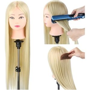 30"" 75CM Lang Blond Haar Trainingshoofd Mannequin for Vlechten Salon Professionele Kapsalon Poppenhoofden Haarstyling Oefening(Beige-2)