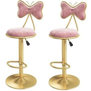 ShuuL Set van 2 keukeneiland barkruk draaibare tegenkruk vlinder met rugleuning verstelbare toonhoogte gestoffeerde stoel stoel ontbijt eetkamerkruk (kleur: roze)
