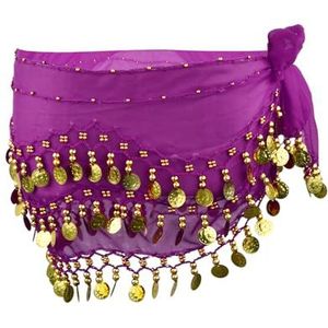 Shengxi Buikdansriem voor dames, chiffon voor buikdans, buikdansrok met gouden munt voor partyshows, Paars, Eén maat