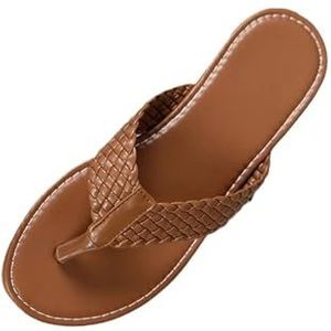 UBOHUZ Teenslippers voor dames, casual slippers voor dames, strandsandalen, zomer, antislip, platte slippers, damespantoffels, binnenhuisschoenen voor strand, binnen, Bruin, 43 EU